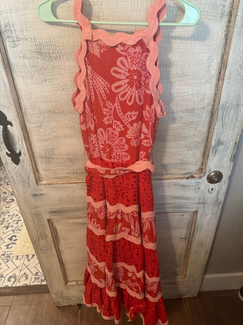 Farm Rio Red Floral Maxi Dress with Pink Trim - Picture 3 of 3